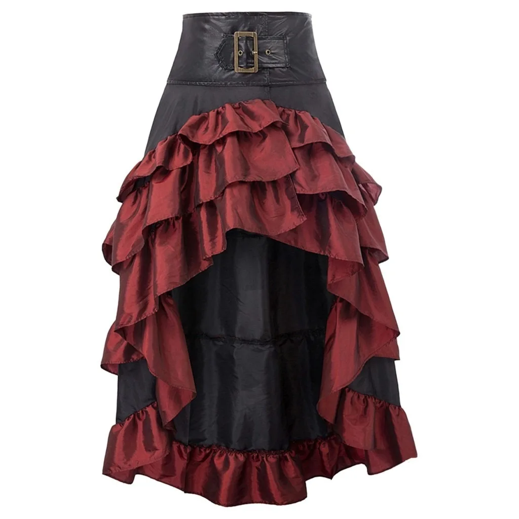 S-5XL Victorian Ruffled Satin & Lace Trim Gothic Skirts Women Corset skirt Vintage Steampunk dress Pirate Cosplay Costumes
