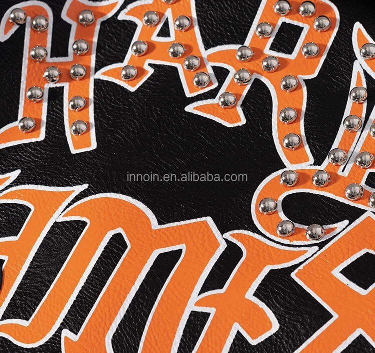 3xl 4xl women and men rivet beading pu leather jacket hit color streetstyle Graffiti outerwear letters printed leather jackets