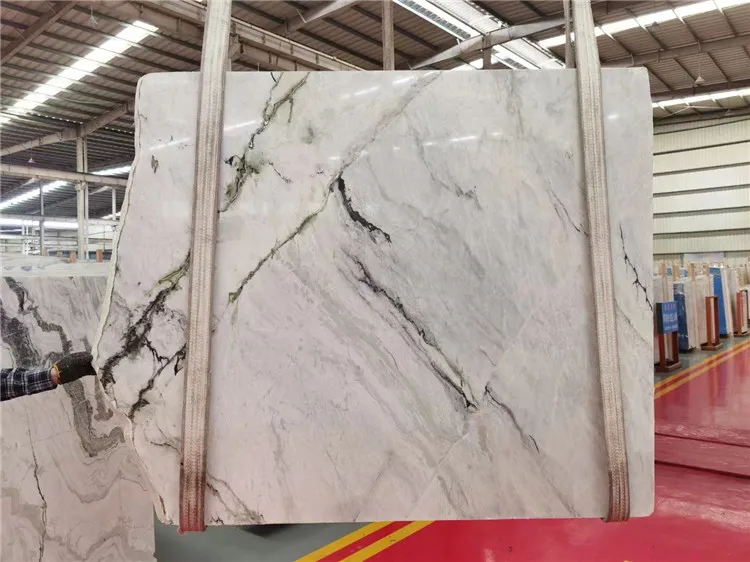 polished white grey color natural marble slab with black veins for home