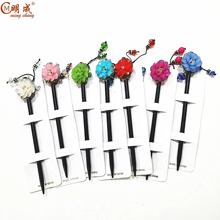
Colorful flower glass stick,Chinese resin wood hair stick 