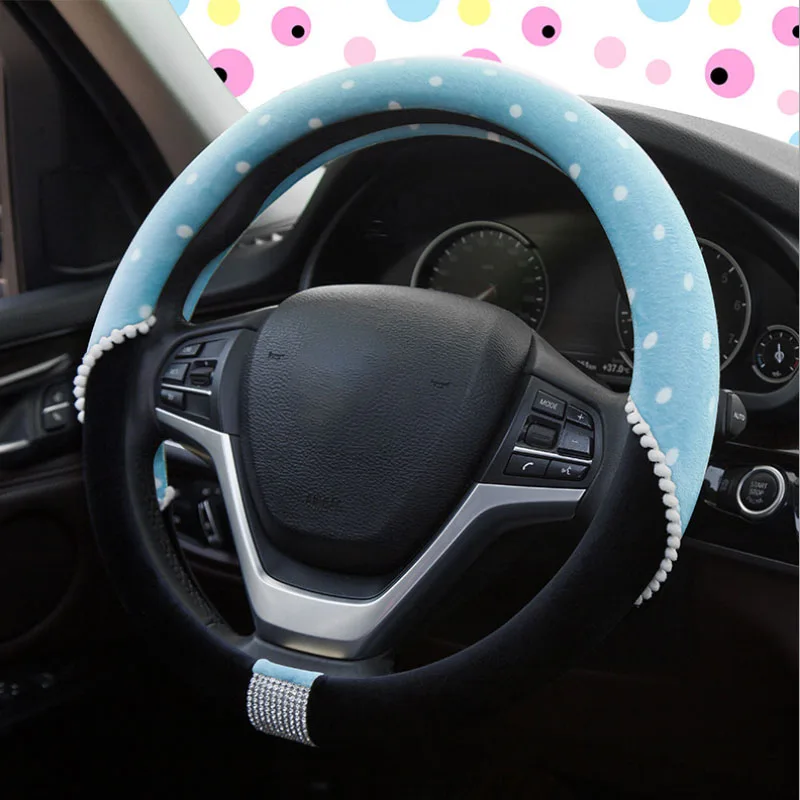 Зимний теплый нескользящий Модный мягкий пушистый чехол на руль автомобиля со стразами