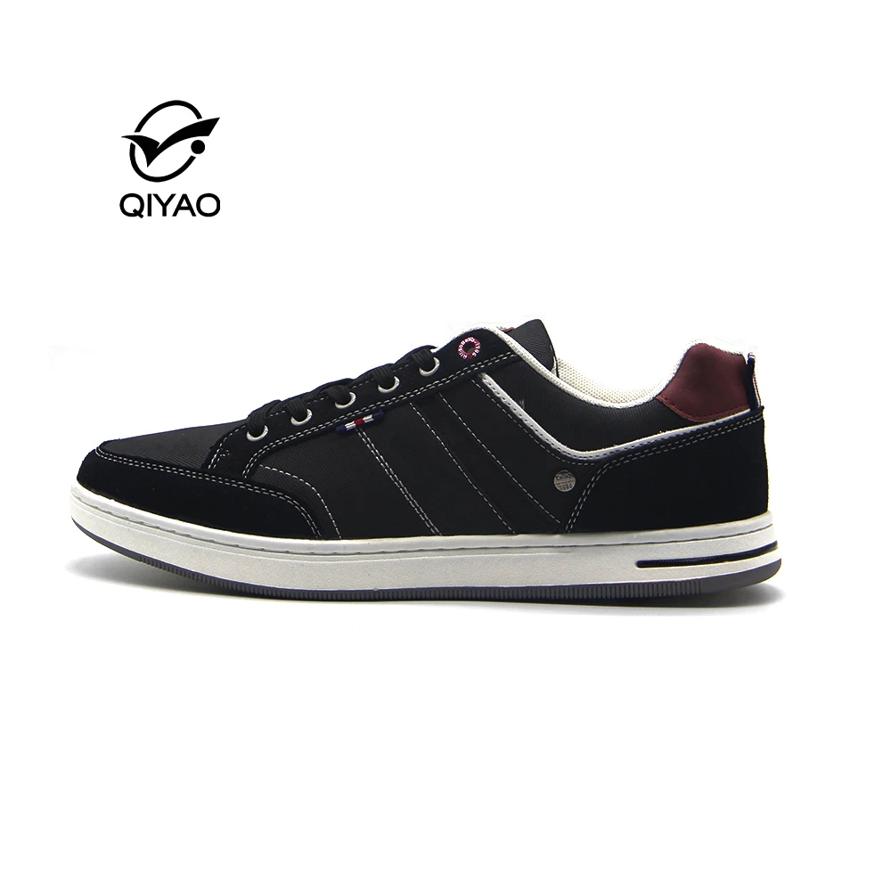 Qiyao Wholesale Classic PU Leather Men Casual Breathable Sneakers Lace-up Low Top Shoes