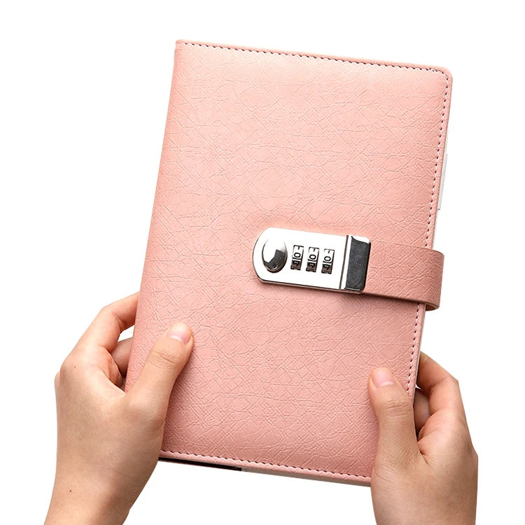 China Factory Custom Title and Wording A5 B5 Faux Leather Journal Notebook Diary with Lock