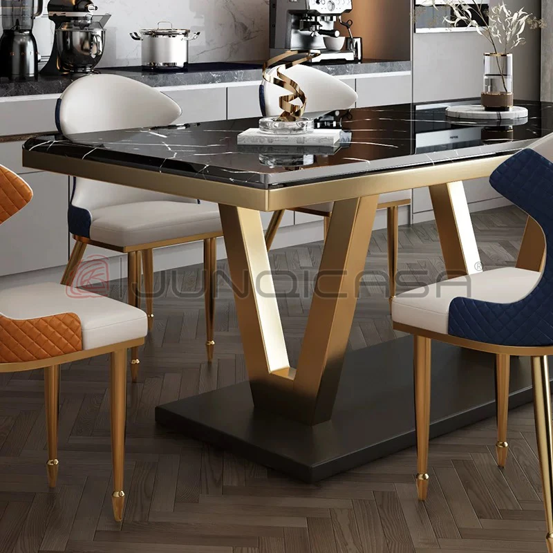 Luxury Style Big Rectangle/Round Dining Table Set 6 Seater Exotic Dark Black Wood Marble Top