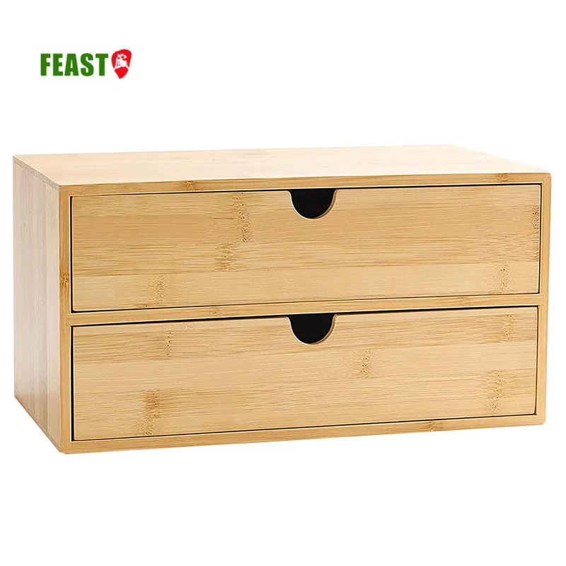 Natural Bamboo Wooden Storage  Home Desk organizer with  Drawers furniture wooden bamboo boxes Natural waterproof bamboo box