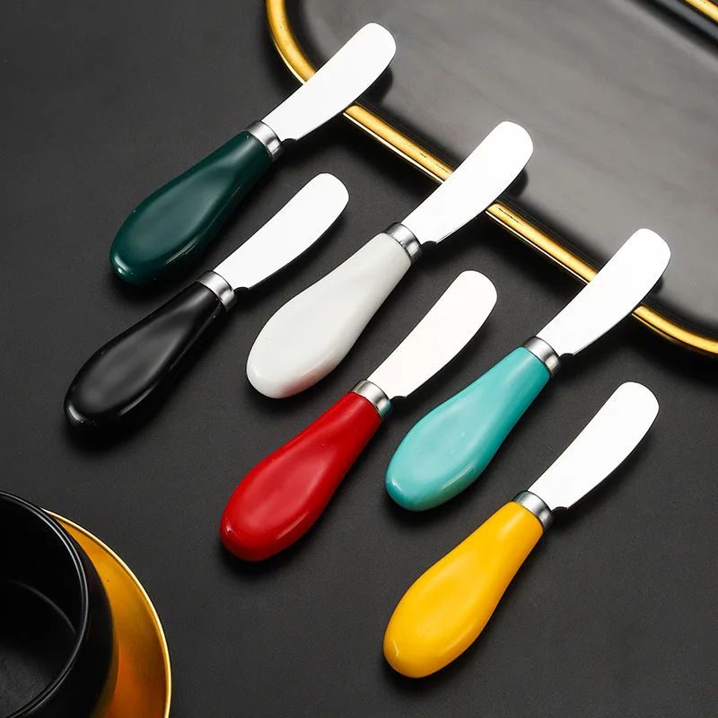 Amazon Hot Sale Ceramic Handle Stainless Steel Butter Knife Butter Knife Cutlery Bread Spread Jam Spatula Butter Knife