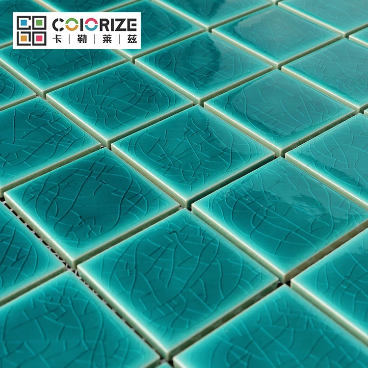Colorize Foshan villa Square Green Porcelain swimming pool Mosaic tile Ice Crack blue Swimming pool tile ceramic