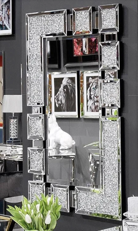 Sparkling Crushed Diamond Rectangular Wall Mirror Decorative Glass Mirrors for Home Wall Decoration Living room furniture