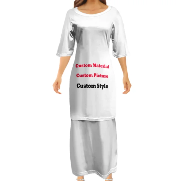 2022 Puletasi Dress Polynesian Samoa Tribal Sublimation Print Dresses Women Custom Image Poncho Dress Tattoo Maxi