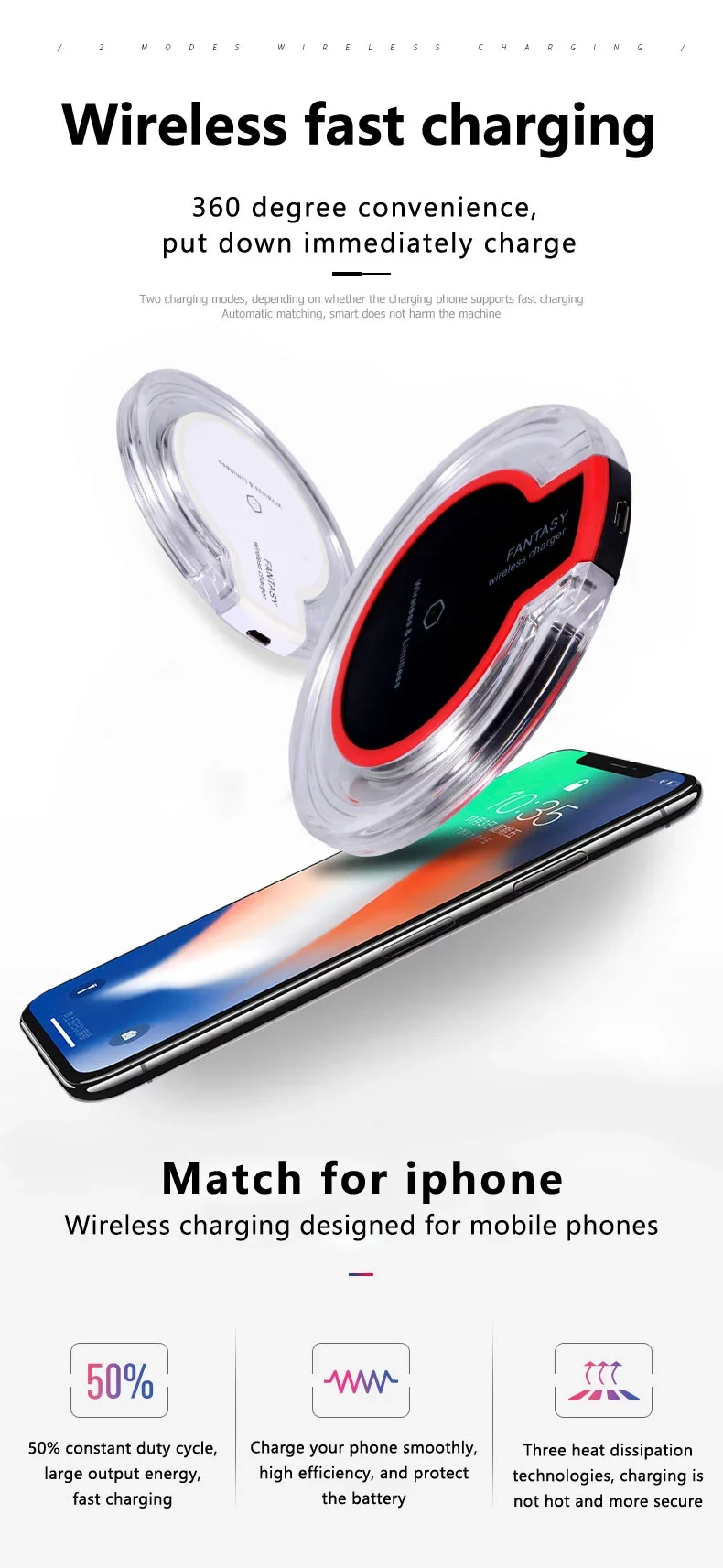 Factory directly sell QI standard charger K9 Crystal wireless charger round portable Cellphone charger for iphone for Samsung