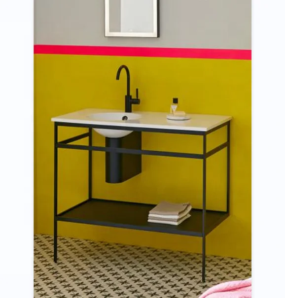 Meuble simple vasque STEEL 90 cm  Acier Noir  Single vanity unit STEEL 90 cm Steel Black powder room dressing console table
