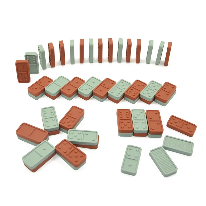 Hot and New Arriving Wosilicone Custom Wholesale Educational Toys Toddler Colorful Domino Block Silicone Set Toys For Kids