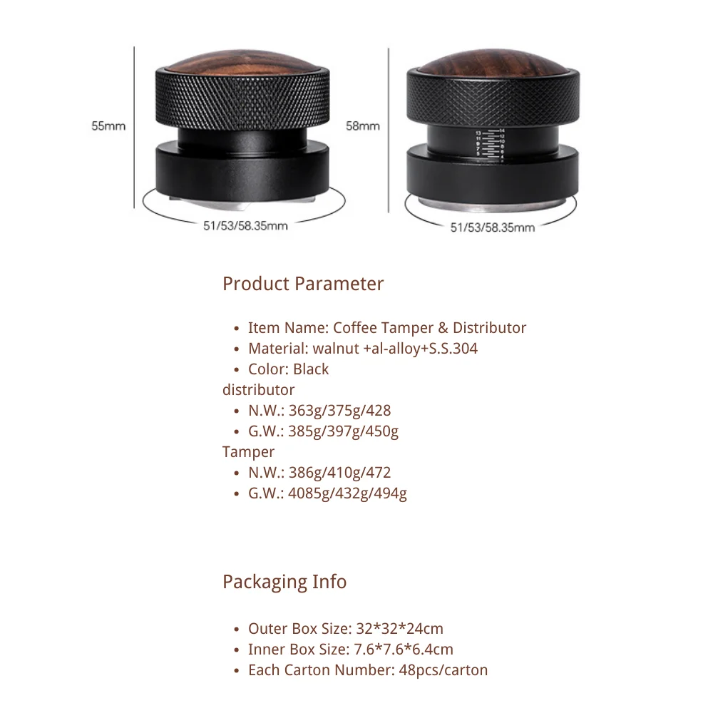 51 мм 53 58 35 грецкий орех деревянный колпачок гравитационная сила нержавеющая сталь эспрессо кофе трапер и дистрибьютор