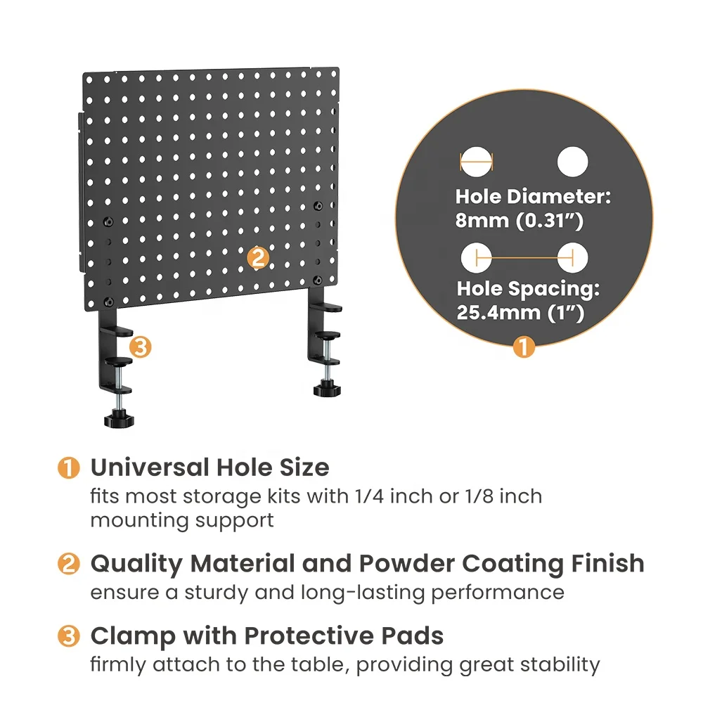CSPB-001 Clamp On Desk Pegboard Organizer Desktop Peg Board Manage Storage Organization