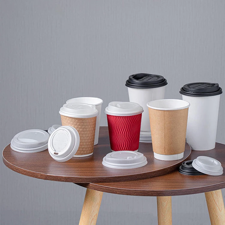 Customized Restaurant Use Biodegradable Paper PLA Bamboo Pulp Coffee Paper Cup Lid