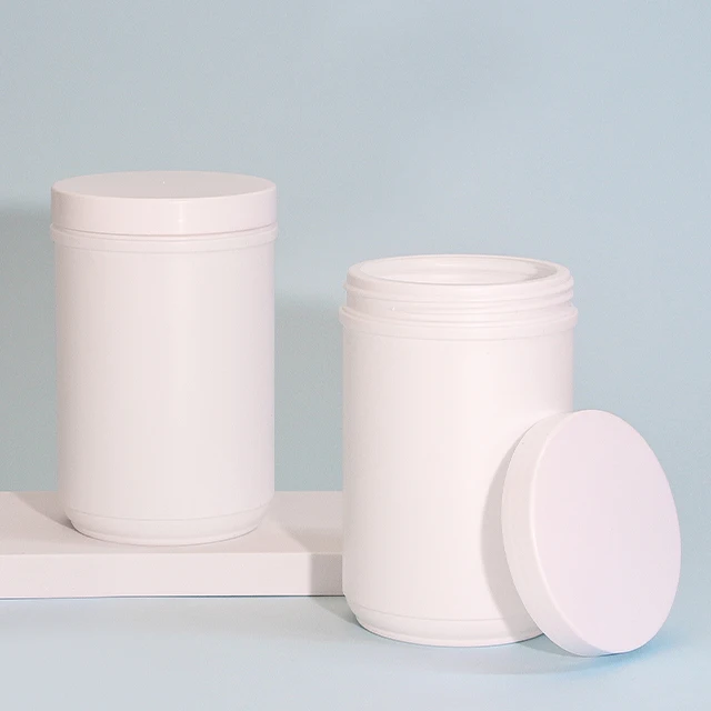Custom Round Plastic Jars HDPE Container Protein Powder Jar Travel Plastic Bottle Storage Jars 1000ml