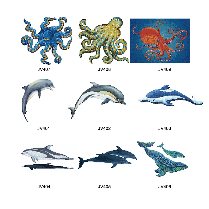 Customized Glass Mosaic Tiles Mural Outdoor Ceramic Glass Mosaic Art Ocean Fish Dolphin Pattern Glass Mosaic Tiles for Wall