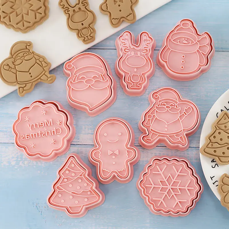 Homesun 8pcs/set Christmas Cookie Mold Cartoon Santa Snowman Fondant Baking Three-dimensional Cookie Mold Christmas Decorating