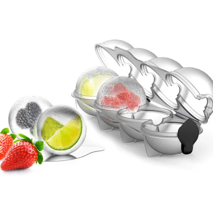 Hot sell Plastic Reusable Four hole whiskey round ice hockey Cube tray ball mold 4 hole ice maker ice box