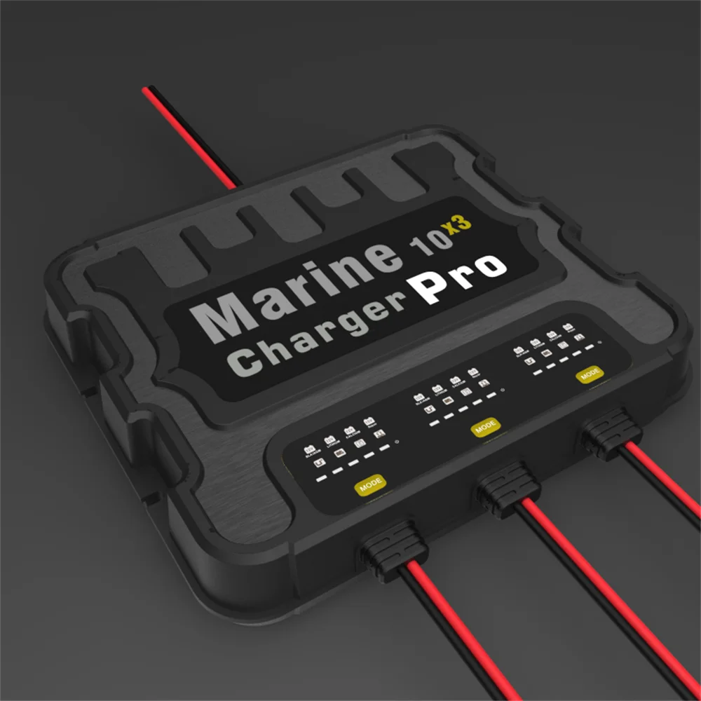 Smart Waterproof On-Board Boat Marine Charger 3 Bank 12V 10 Amps Charger Battery Maintainer, Trickle Charger, Float Charger