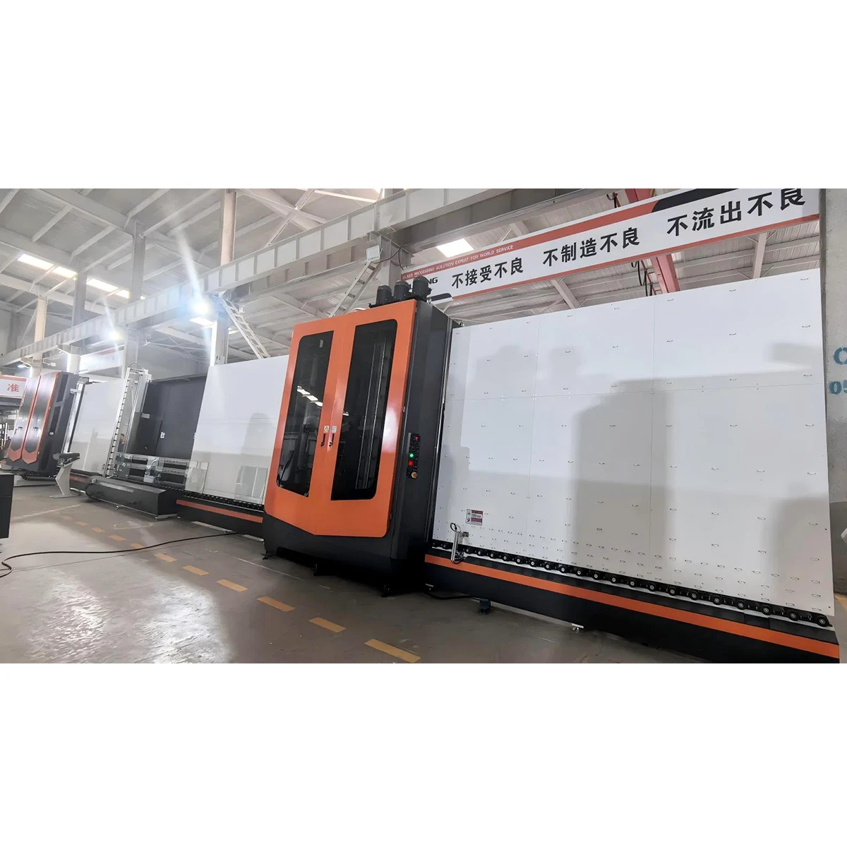 AUTOMATIC GLASS WASHING and COMBINING LINE WITH HYDRAULIC PANEL PRESS 3300*7000 mm
