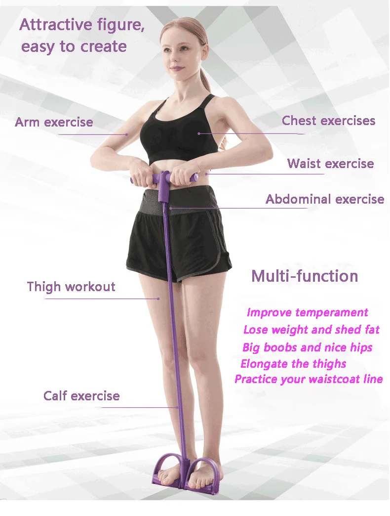 Factory source Multi-function Resistance Band 4-tube Elastic Sit Up Pull Rope With Foot Pedal Abdominal Exerciser Equipment Fitn