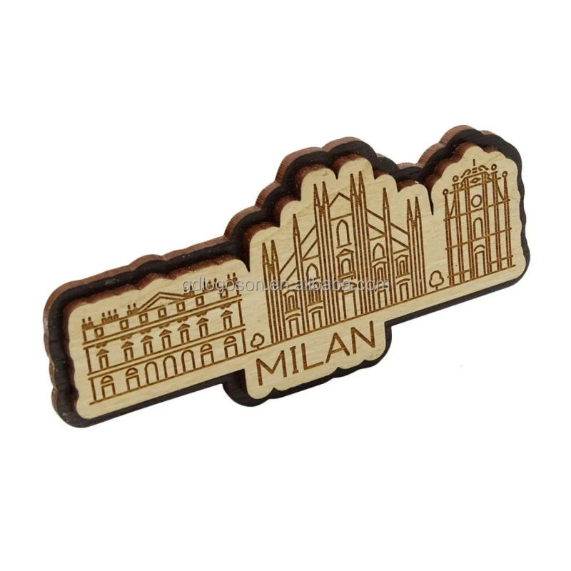 Factory Italy Milan Church tourist souvenir engraved city skyline wooden magnet MDF Fridge Magnets