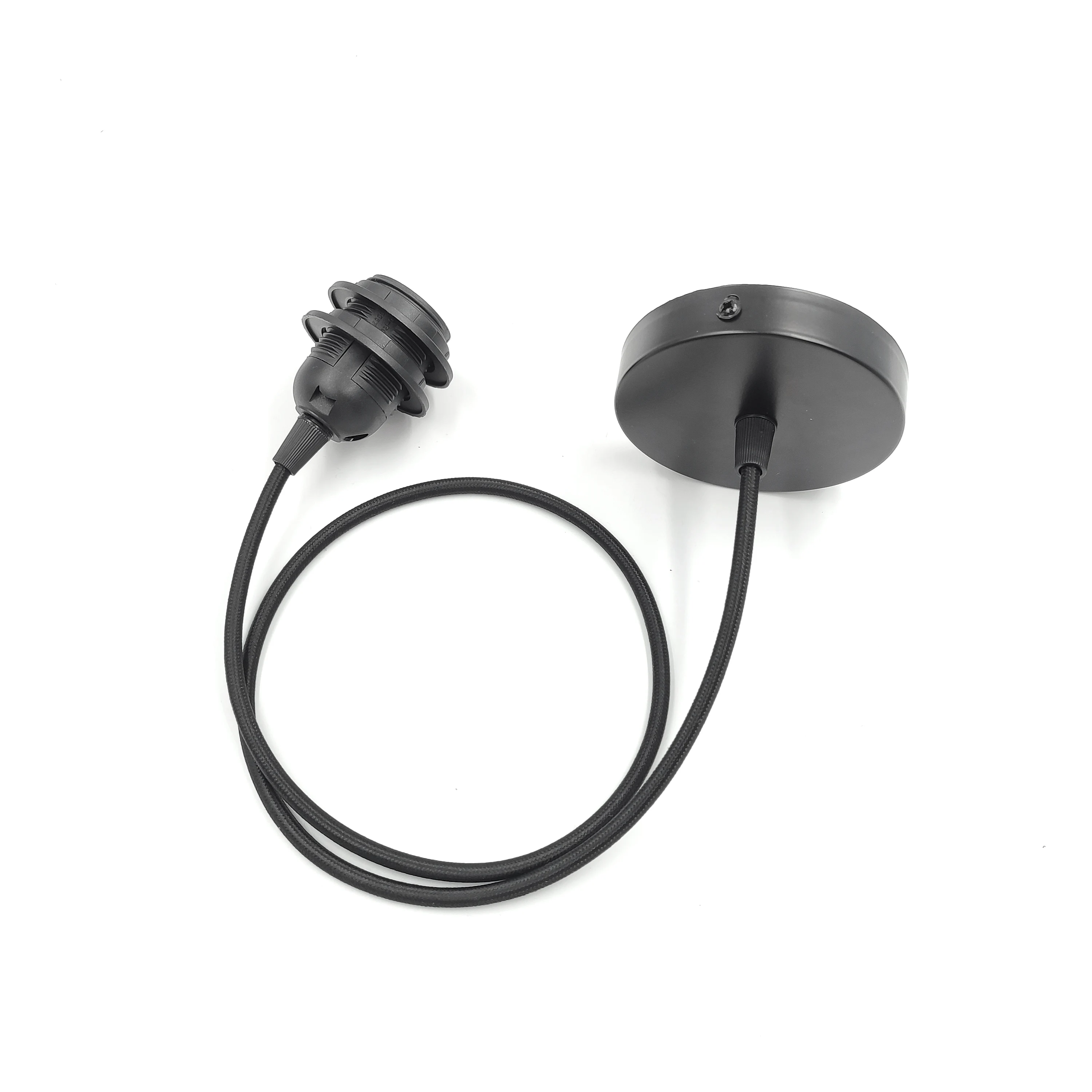 Black White Fabric Power Cord cable 1m power Cord plug Chandelier Pendant lamp holder E26 E27 double ring cable 10cm chassis