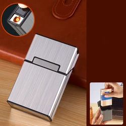 smoking men electric rechargeable custom luxury metal cigarette holder case with dismountable usb lighter box ignitor windproof