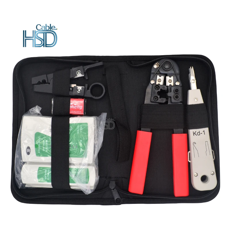 Professional Cat6 Network multi Crimper Cuts Strips RJ45 Rj12 RJ11 Crimp including network cable tester kit set Custom Package
