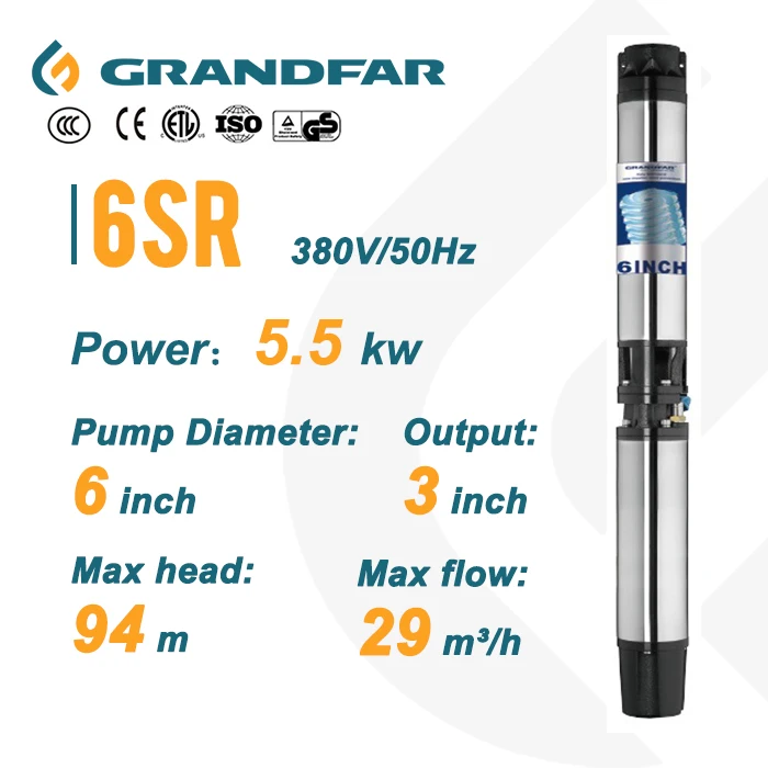 GRANDFAR 6SR 380V 7.5HP Integrated Water Agricultural Irrigation 5.5kw ac deep well pump submersible irrigation Deep Well Pump