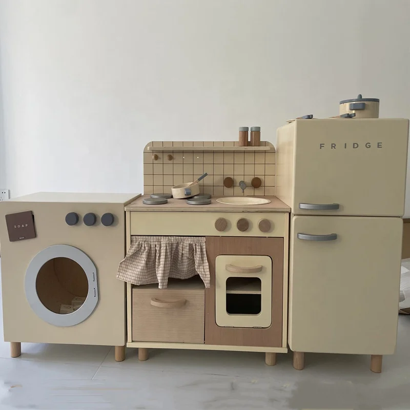 Factory supply eco-friendly wooden mini kitchen toys girl play house kitchen toys