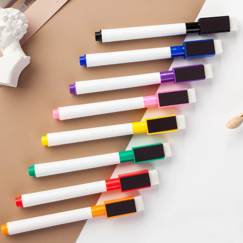 wholesale custom ersable white board marker dry erase whiteboard mini marker pen with magnetic strip and eraser