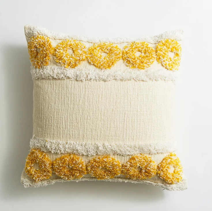 Wholesale Custom Morocco Style Woven Cotton Tassel Throw Pillow Covers Boho Tufted Cushion Cover for Sofa Bed Decorative