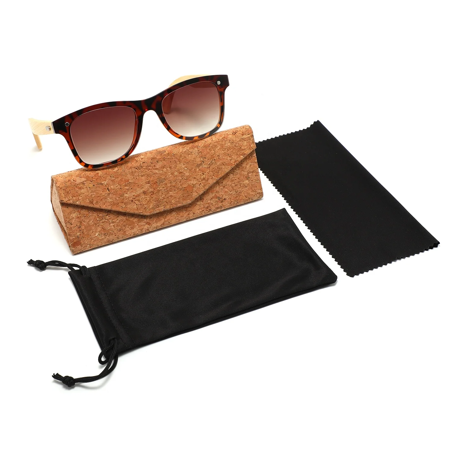 Custom Logo Luxury Popular PVC Foldable Case Bamboo Glasses Packaging  Box Sunglasses Case Set Stock Eyeglasses Case & Bag