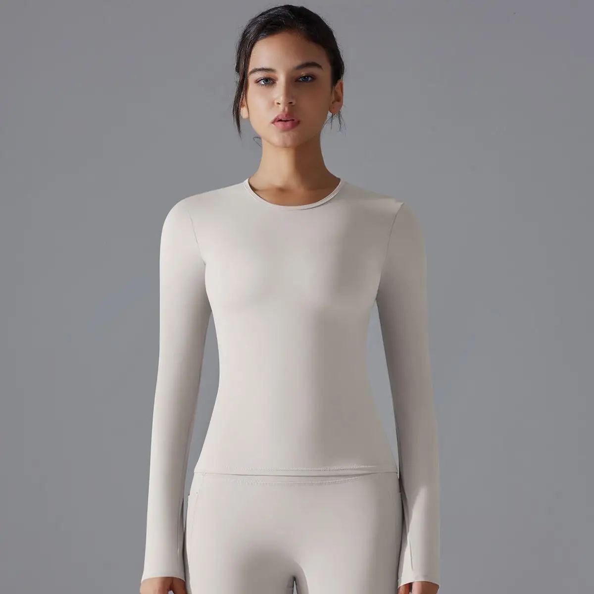 Double-sided woolen polyamide long-sleeved yoga suit nude casual Pilates running long-sleeved fitness top