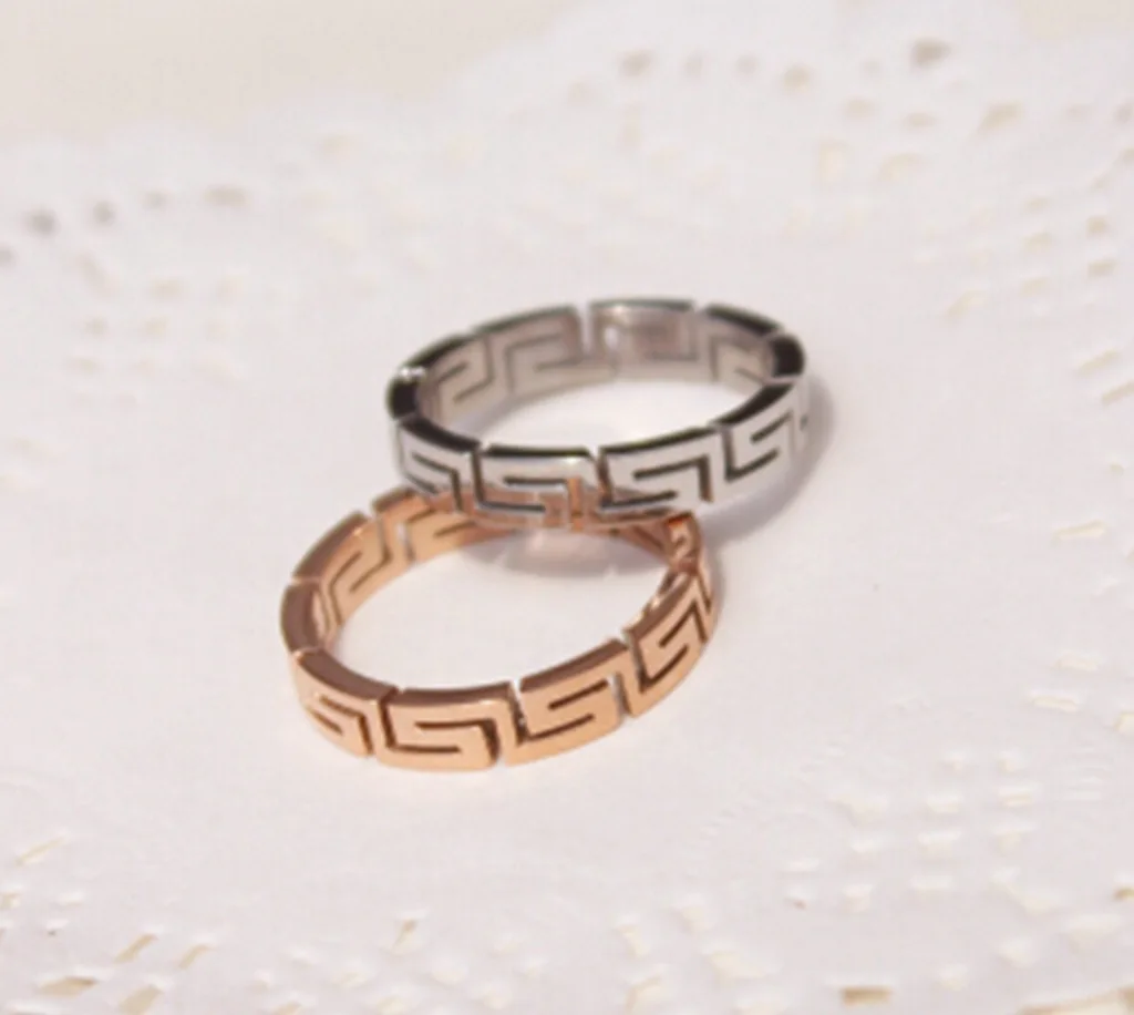 4MM Great Wall Pattern Ring Design Fine Jewelry Rings Wholesale Gold Stainless Steel Plated Latest Simple for Women Men 10pcs