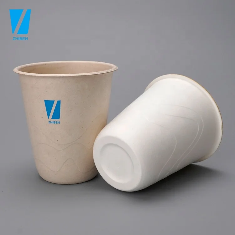 Zhiben eco flat compostable cold drink bamboo pulp paper Black Coffee embossed logo paper cup with lid