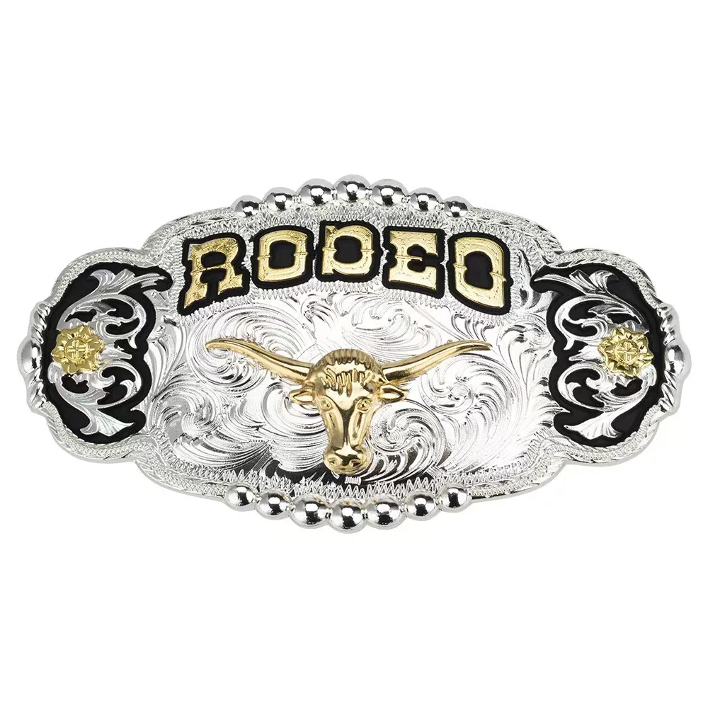 Two tone shiny gold silver western belt buckle fashion designer equestrian decoration buckle denim western belt buckle men