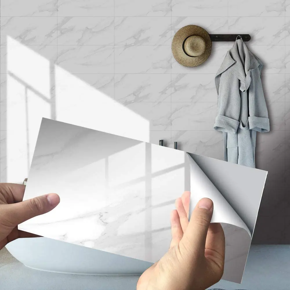 PVC Imitation Marble Tile Stickers Waterproof Oil Proof for Kitchen Bathroom Backsplash DIY Self Adhesive New Wall Stickers