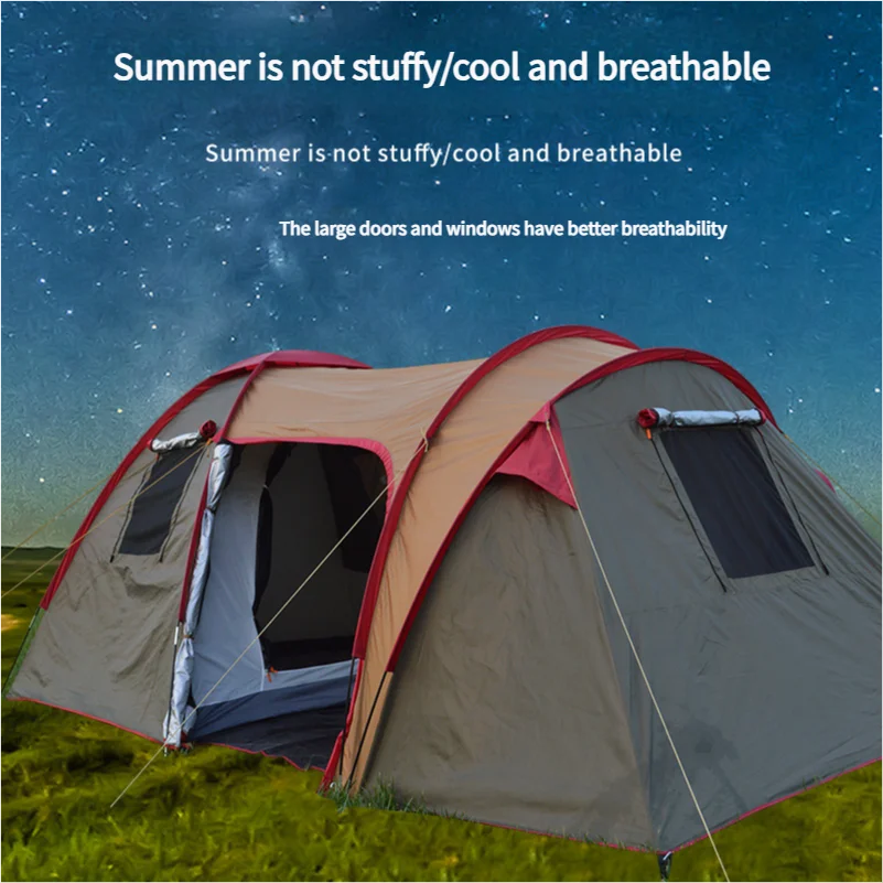 Extra Large 2-Room Outdoor Camping Tent for Families 5-8 Persons Waterproof Automatic Portable Canvas Tent Aluminum Poles Hiking