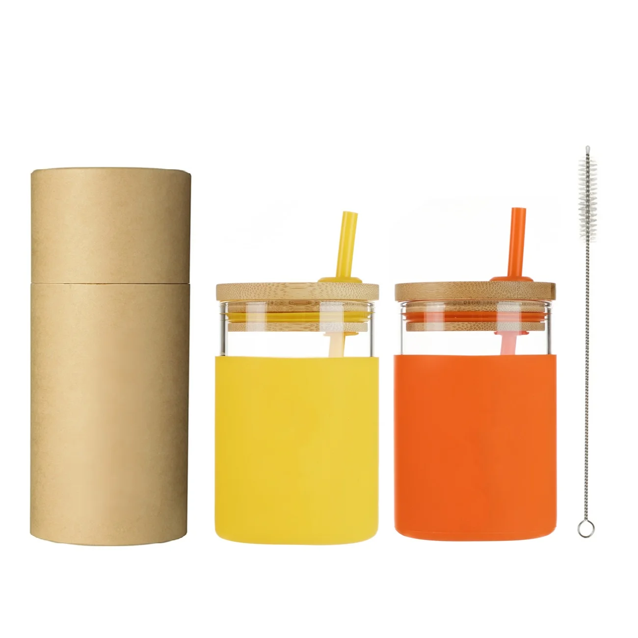 
2020 BPA Free Glass Jars With Protective Sleeve Silione Straw Custom Logo Water Bottle for kids 