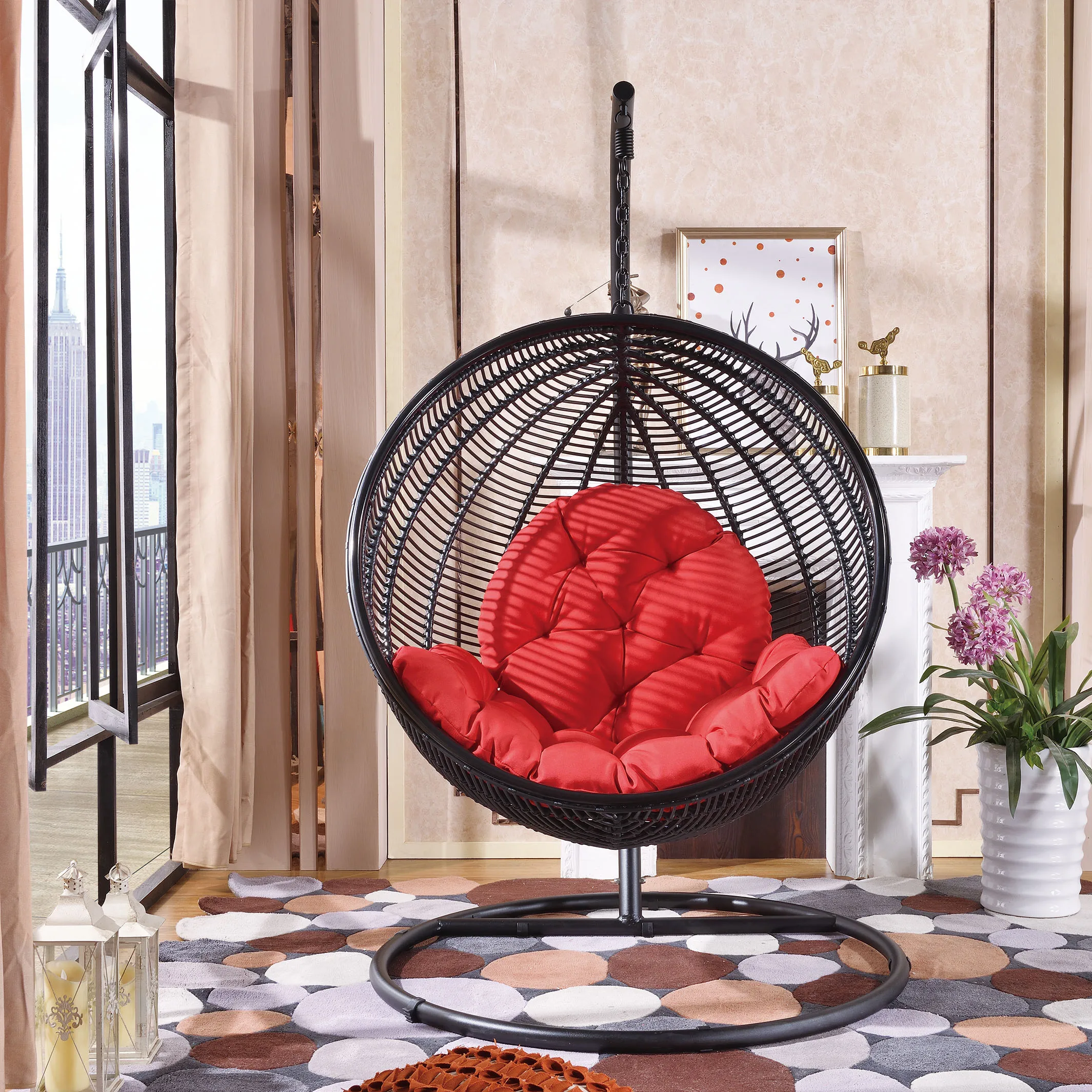 JIAHE outdoor thicken egg garden swing hanging basket chair with soft cushion