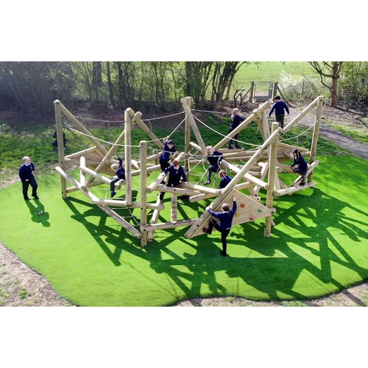 Wooden Playground Outdoor Wooden Climbing Element Rope Playground Nature Themed Playground Log for Kids and Adults