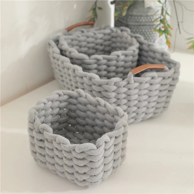 2022 new cotton rope woven storage basket cosmetic pet toy storage box small cotton rope basket for storage