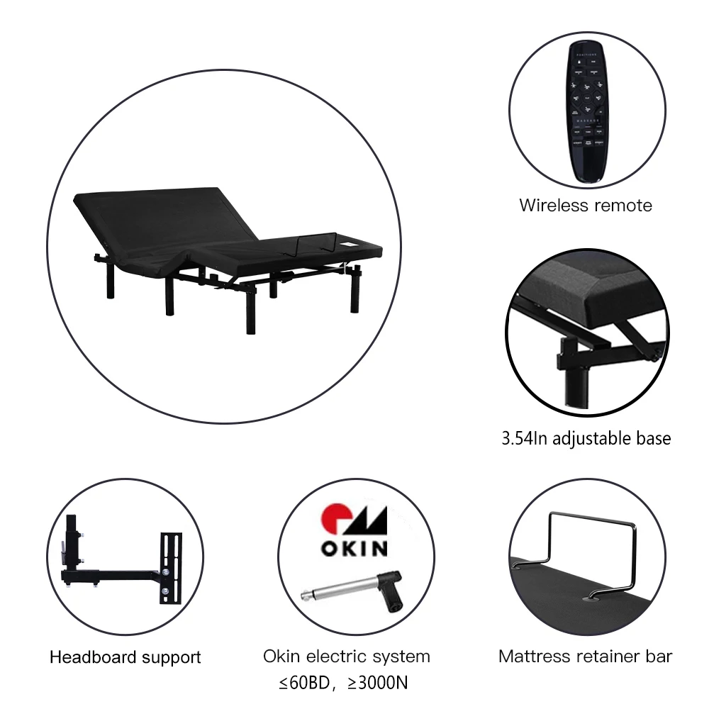 Meisemobel USA Stock Electric Adjustable Bed Frame with Massage Modern Split king