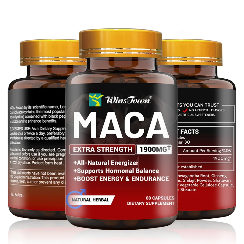 Горячая распродажа органические капсулы MACA Ashwagandha травяные мужские усиливающие тонизирующие средства для женьшеня мощные иммунные добавки увеличения веса черные