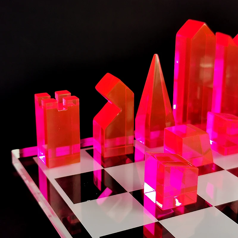  Хит продаж набор шахматных фигур Lucite с цветными геометрическими шахматами прозрачный акриловый