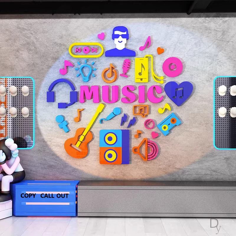 Creative Music Wall Decal Acrylic 3D Wallpaper Decoration Bar Restaurant Shop Layout