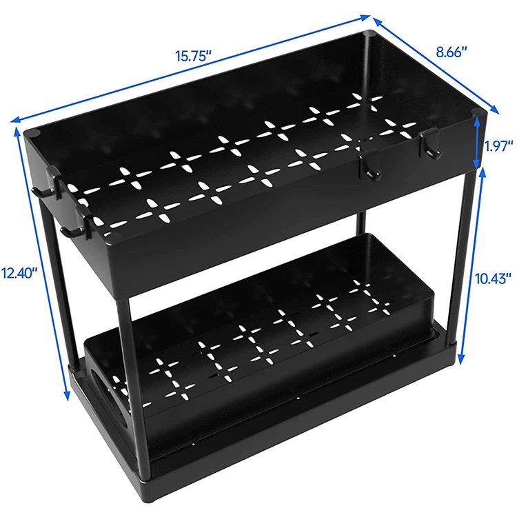 2 Tier Sliding Cabinet Basket Pull Out Cabinet Storage Organizer Kitchen Under Sink Organizer With Drawer